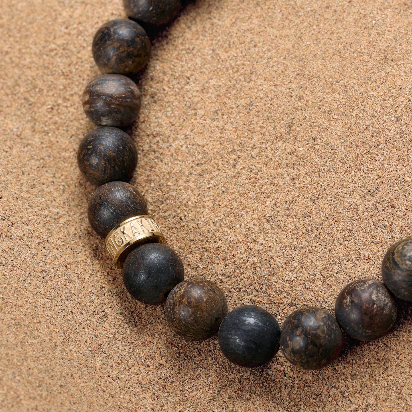 KINGKA Bronzite Stone Bead Bracelet, Gold, The Earth - KINGKA Jewelry
