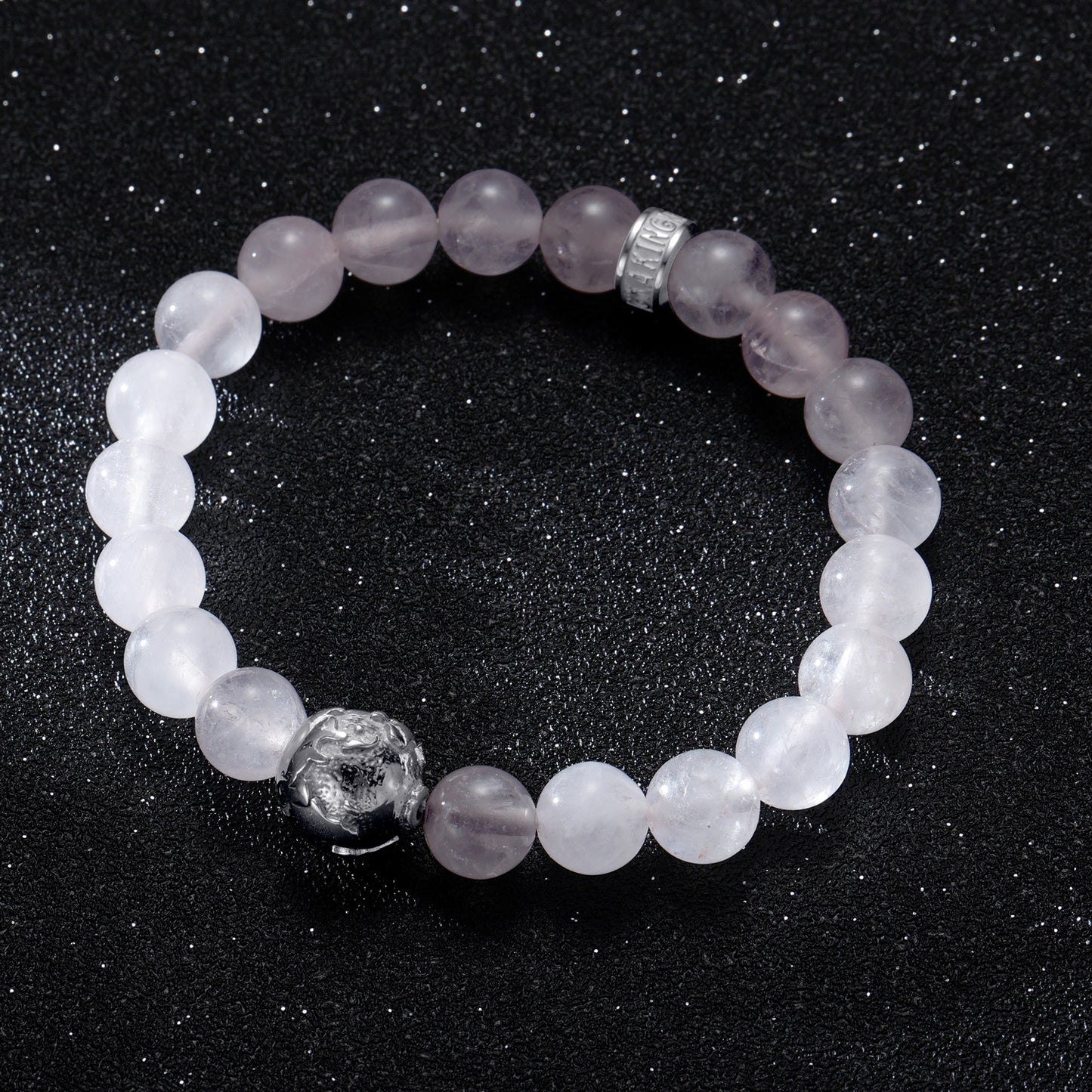 KINGKA Natural Rose Quartz Beaded Bracelet with 316 Stainless Steel Goble Accessory
