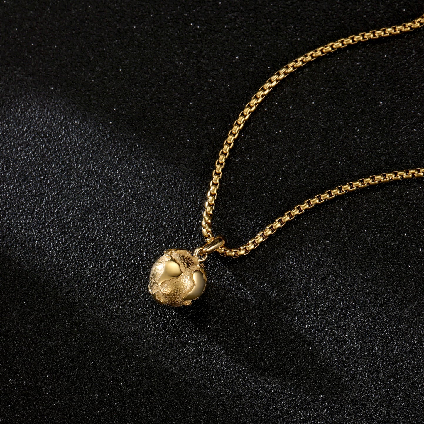 KINGKA Stainless Steel Globe Earth Pendant Necklace, Gold