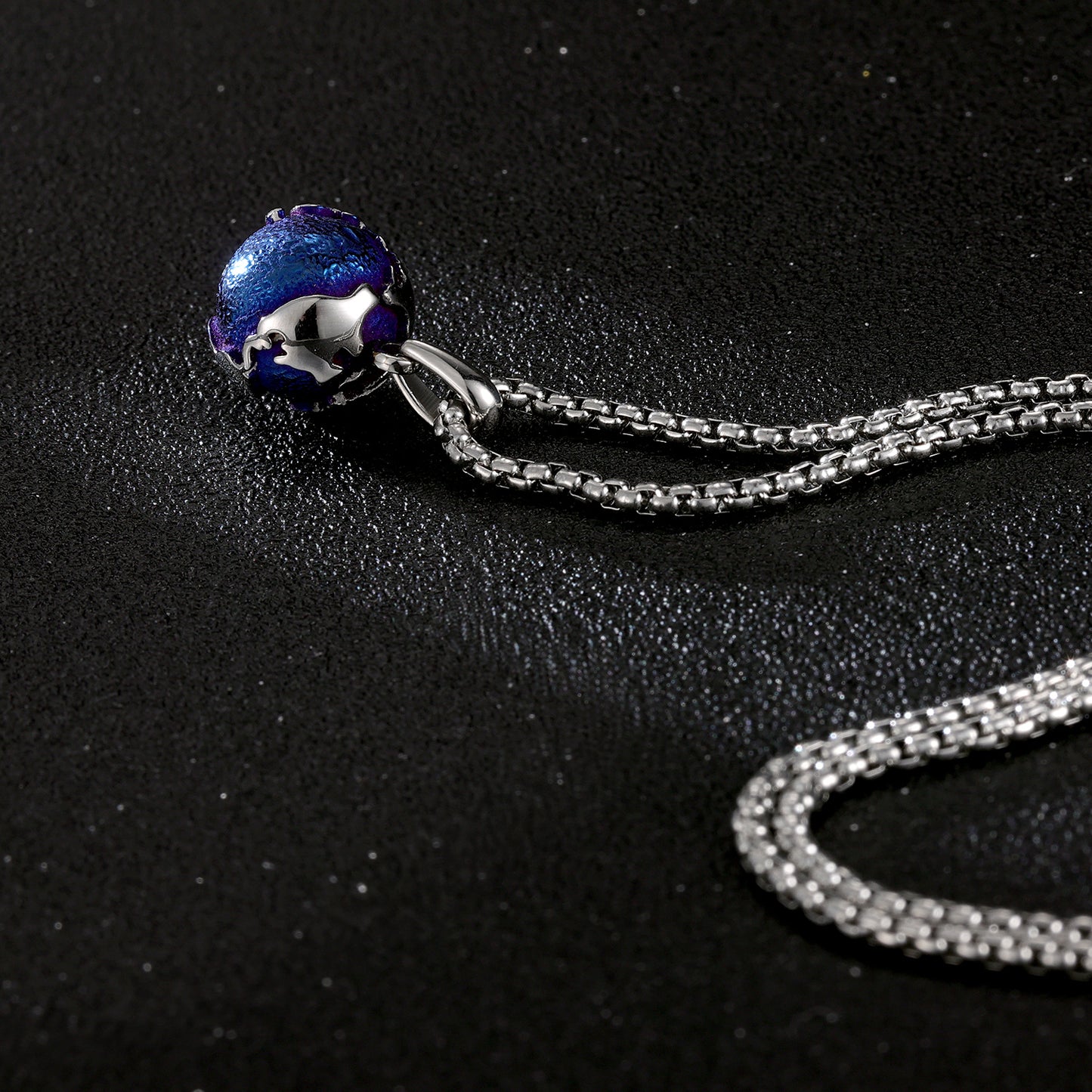 KINGKA Stainless Steel World Map Pendant Necklace, Blue Silver