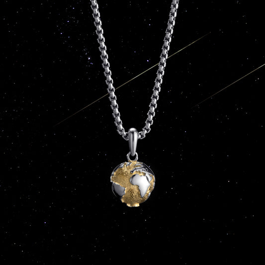 KINGKA Stainless Steel Globe Earth Necklace for Friends, Silver Gold