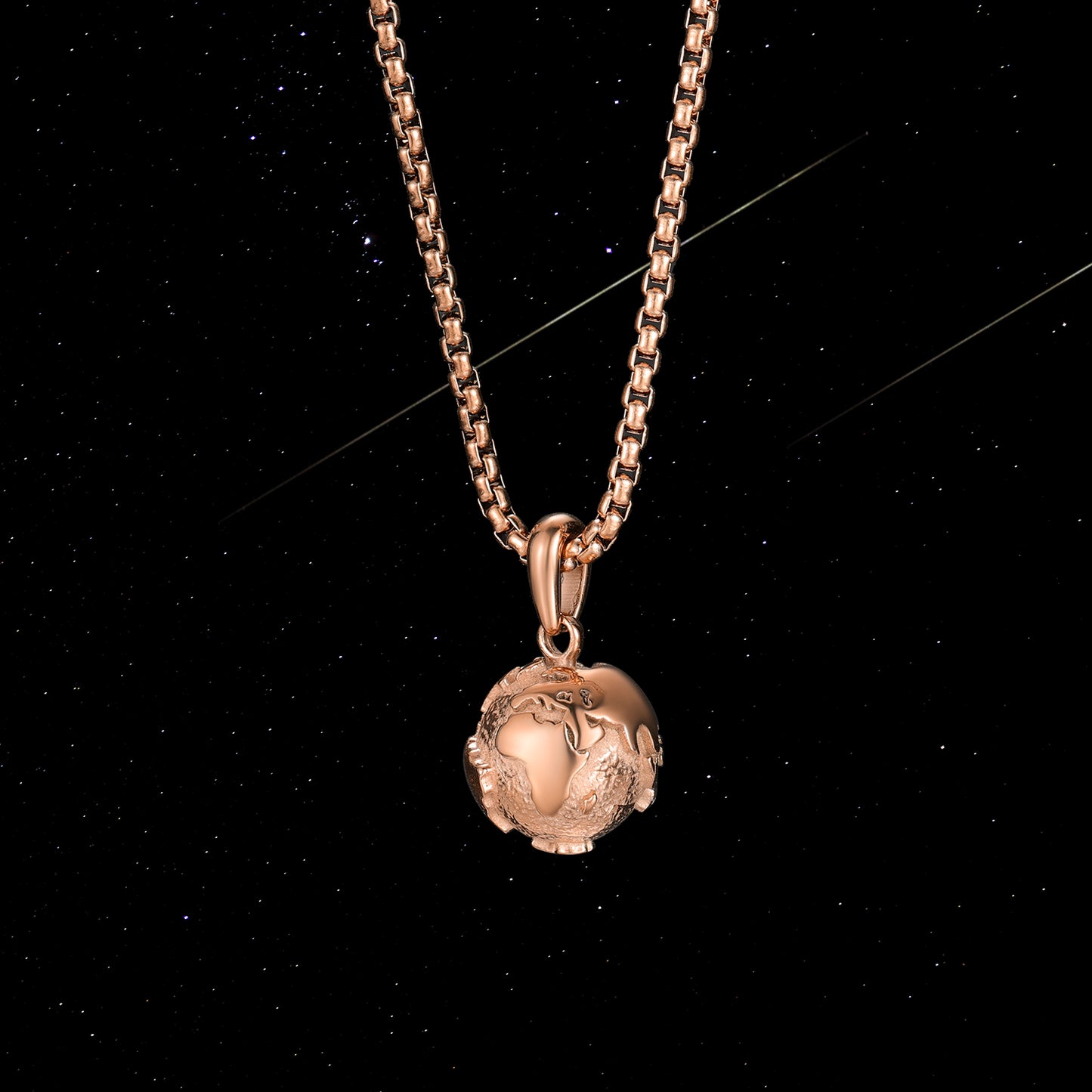 KINGKA Stainless Steel Earth Globe Pendant, Rose Gold Plating