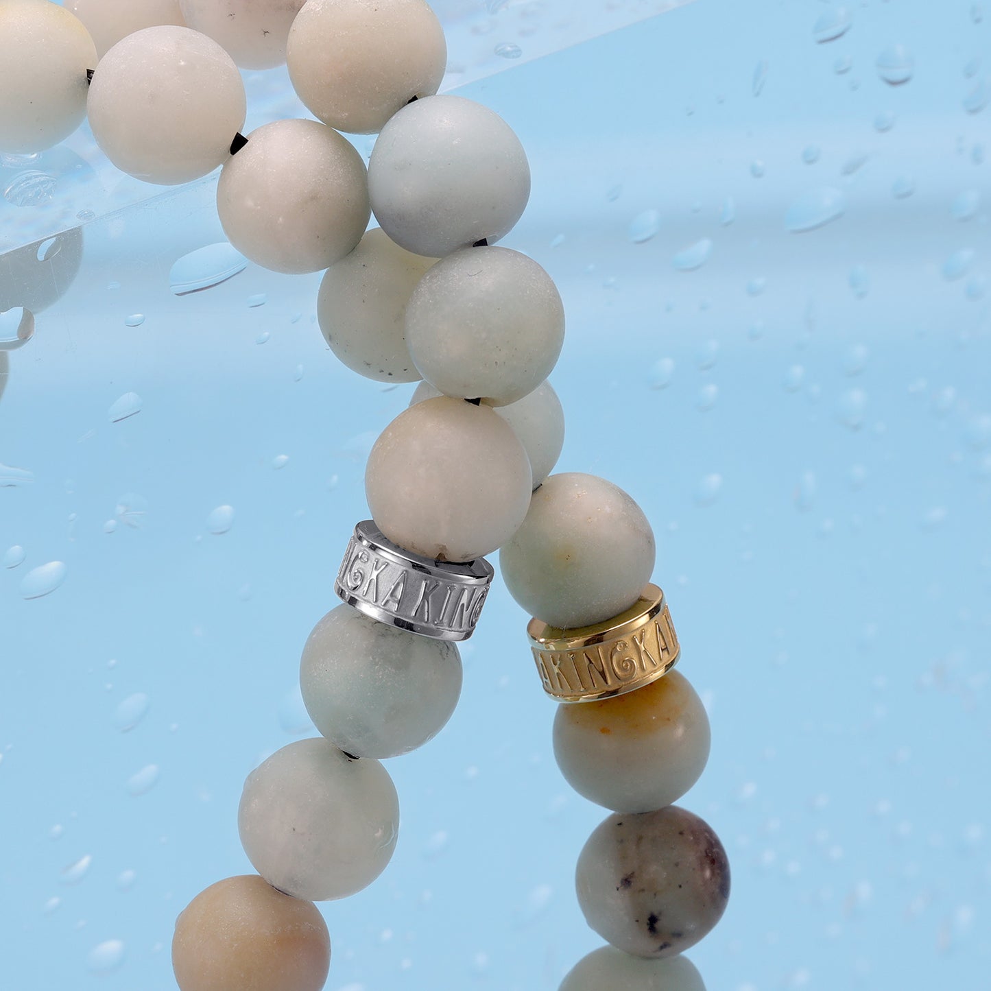 KINGKA Amazonite Stone Bead Bracelet, Blue Gold, The Earth - KINGKA Jewelry