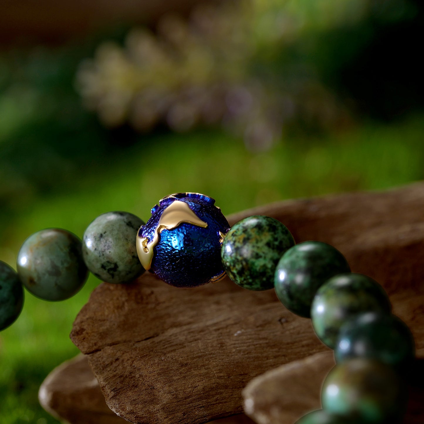 KINGKA Green Turquoise Bead Bracelet, Gold Blue, The Earth - KINGKA Jewelry