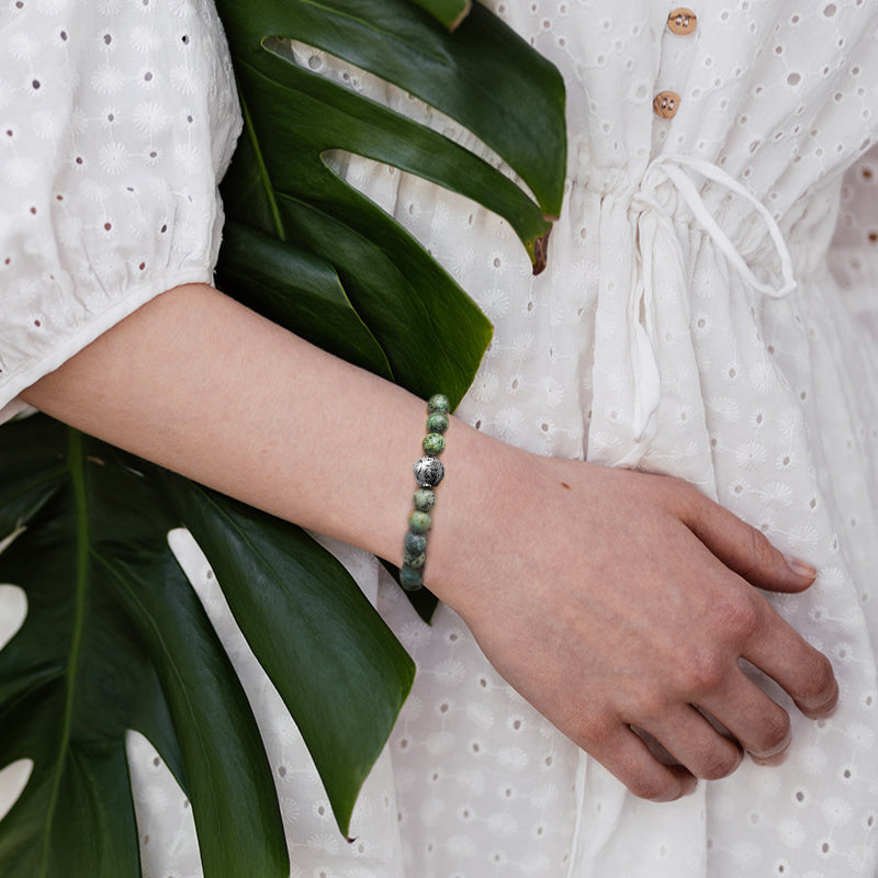 KINGKA African Turquoise Bead Bracelet with 316 Stainless Steel Earth Accessory