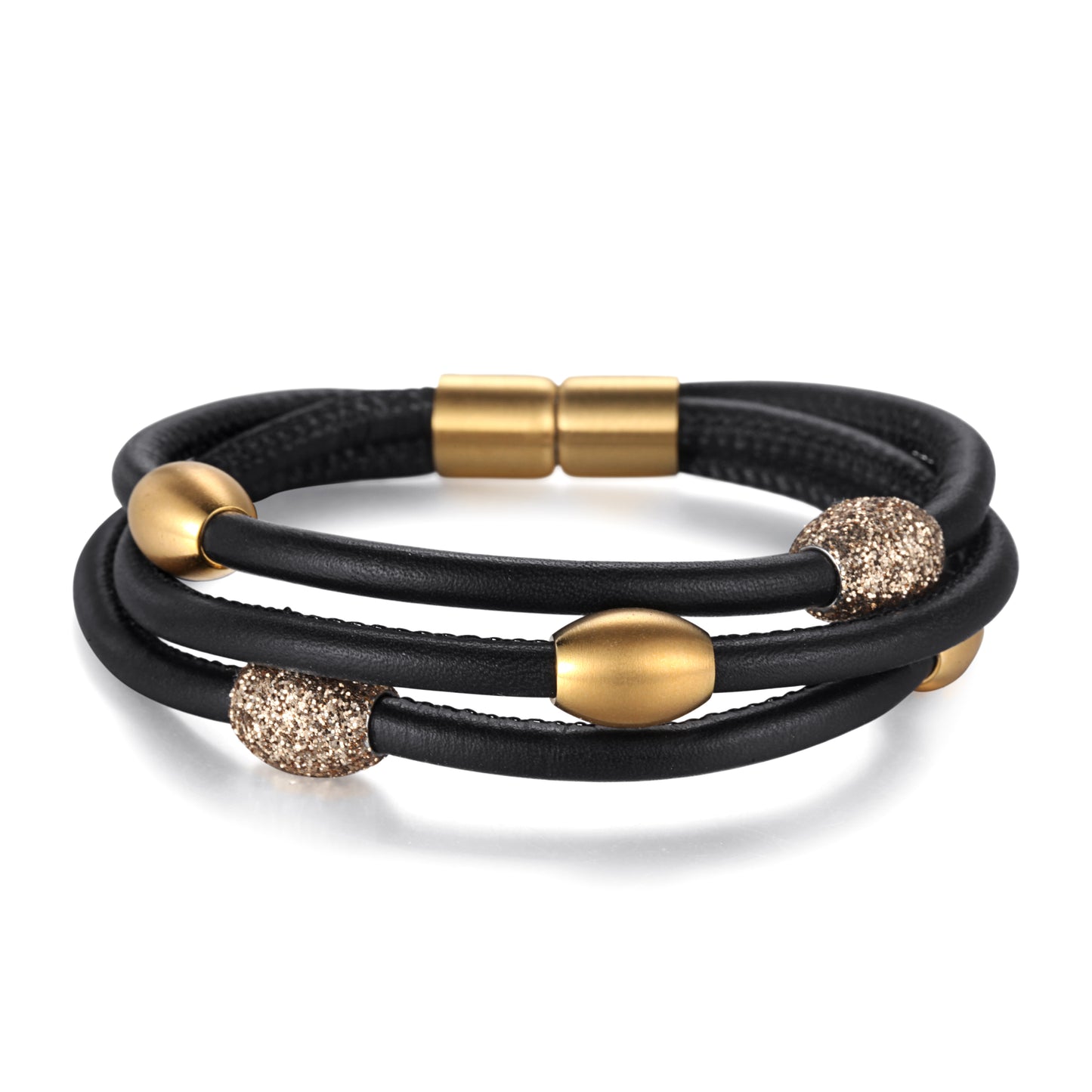 Women Warp-Around Bracelet Leather, Gold Stardust - KINGKA Jewelry