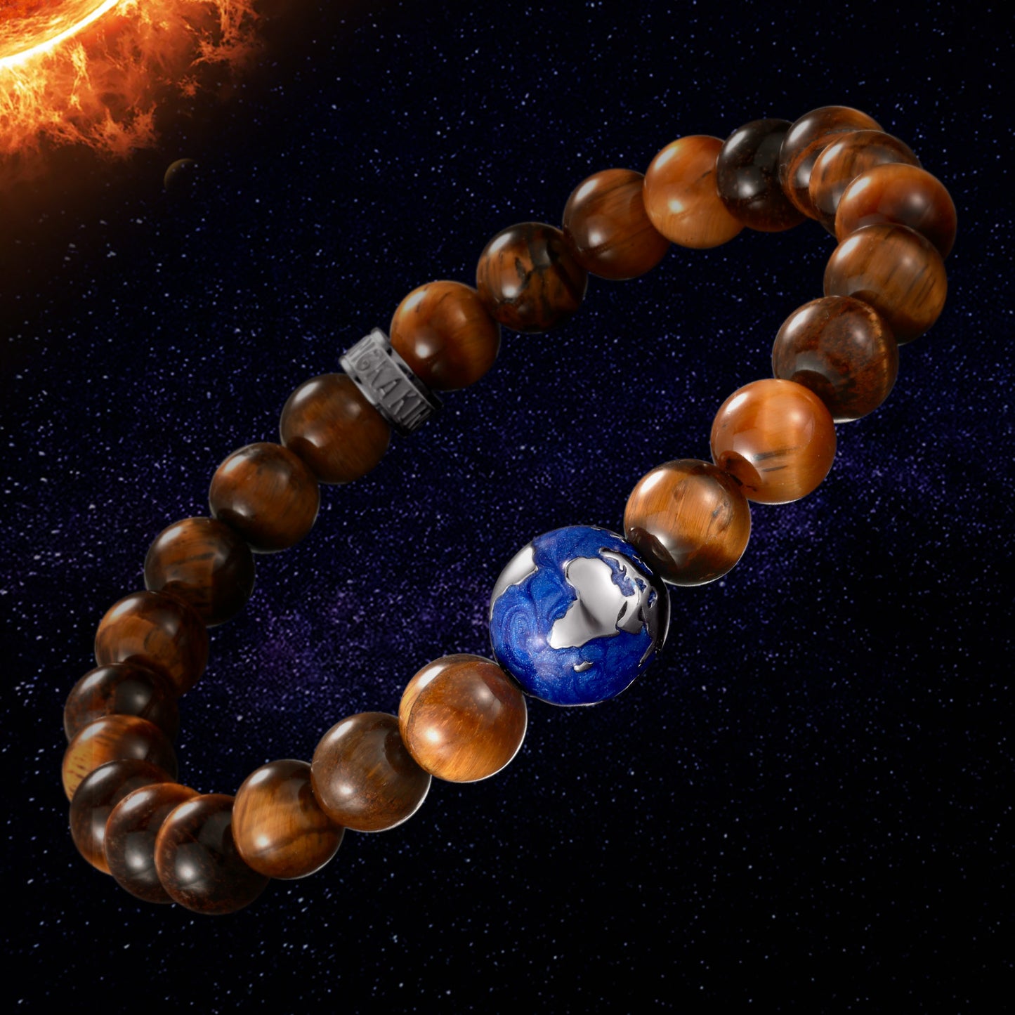 KINGKA Natural Tiger Eye Bead Stone Bracelet with 316 Stainless Steel Earth Accessory