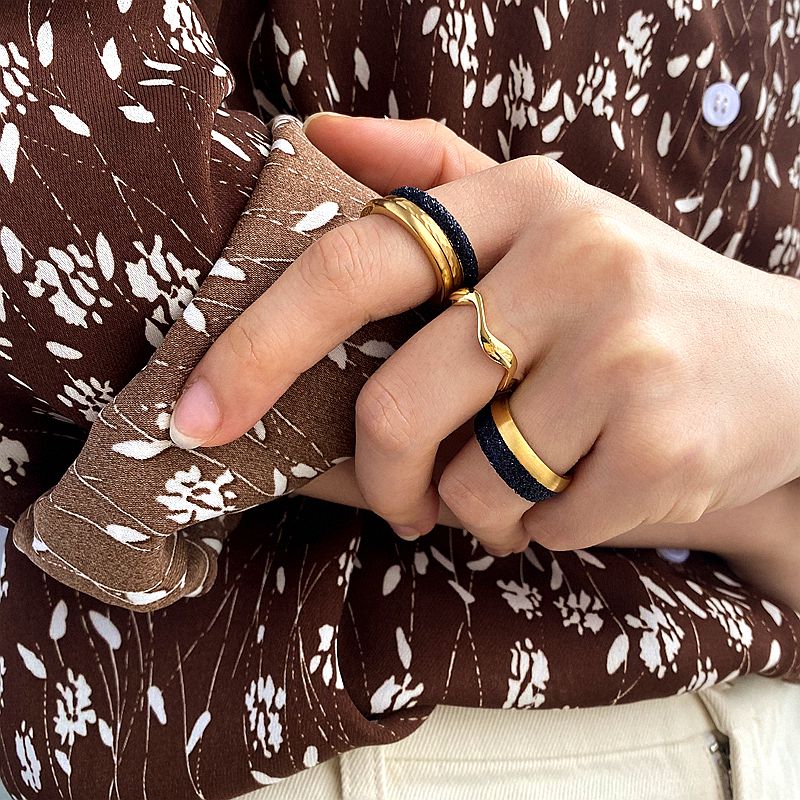Women Stacking Rings Black Glitter Dust - KINGKA Jewelry