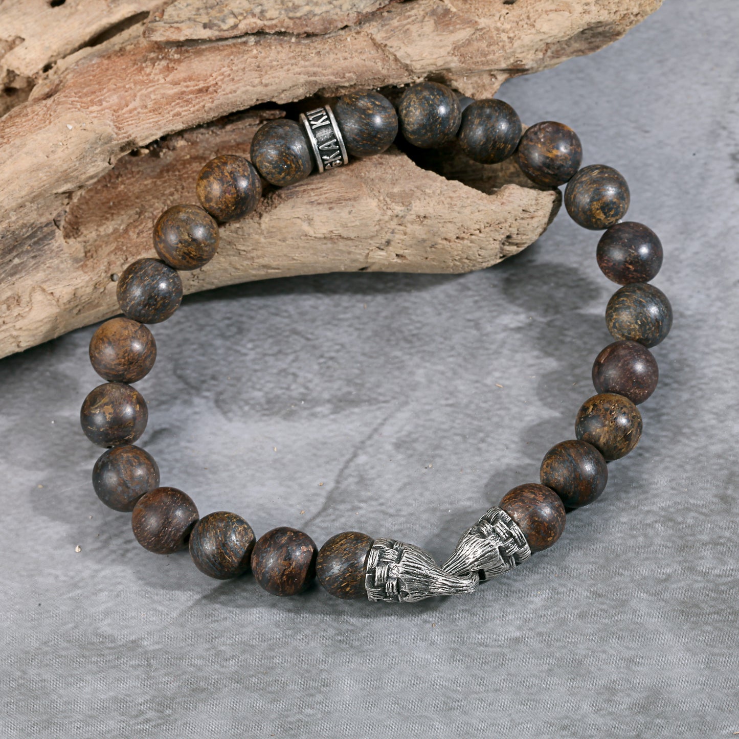 Men's Beaded Bracelet with Stones, Woven Clasp - KINGKA Jewelry