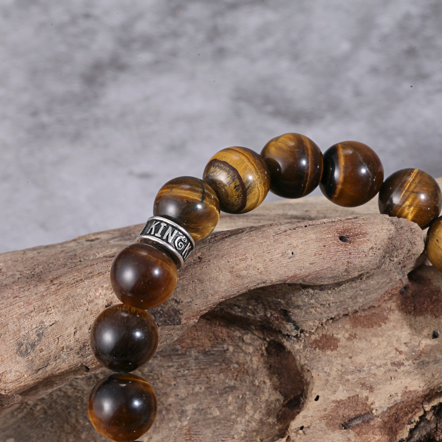 Men's Wristband with Tiger Eye, Woven Cube - KINGKA Jewelry