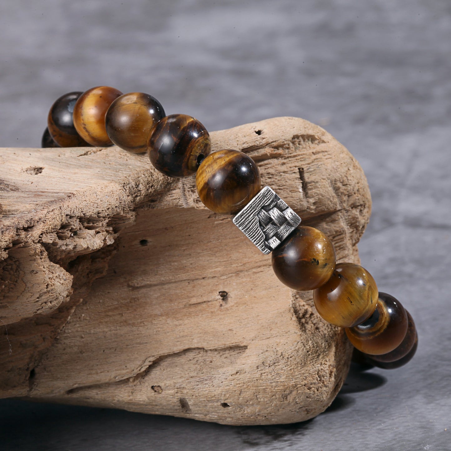 Men's Wristband with Tiger Eye, Woven Cube - KINGKA Jewelry