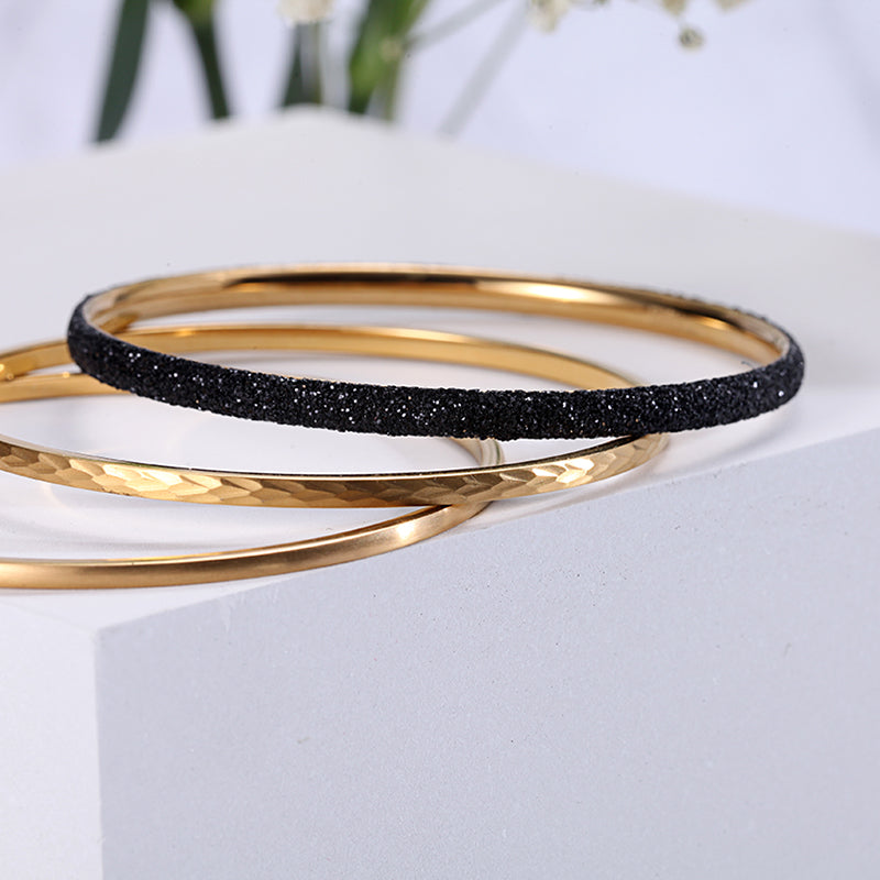 Women Stacking Bangles Black Glitter Dust - KINGKA Jewelry