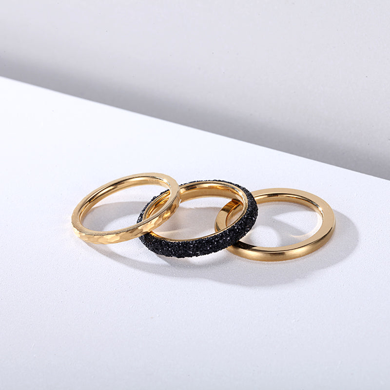 Women Stacking Rings Black Glitter Dust - KINGKA Jewelry