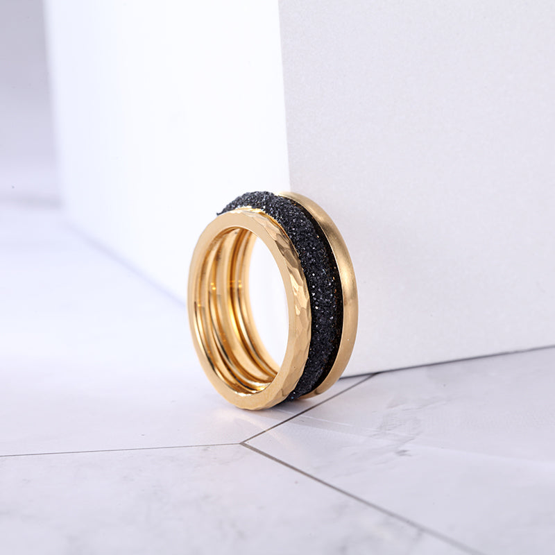 Women Stacking Rings Black Glitter Dust - KINGKA Jewelry