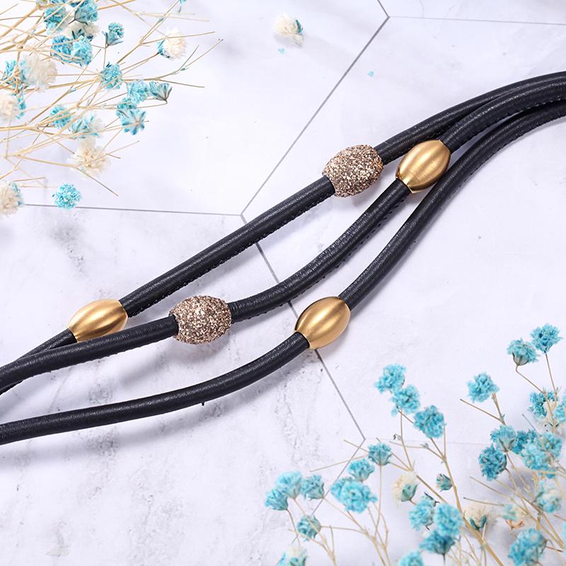 Women Warp-Around Bracelet Leather, Gold Stardust - KINGKA Jewelry