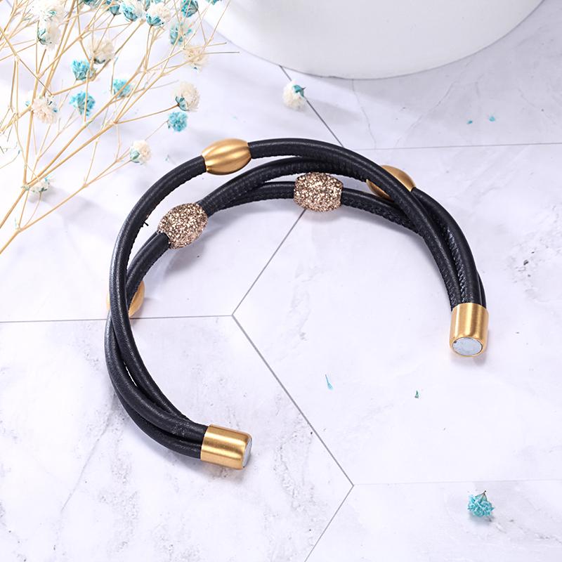 Women Warp-Around Bracelet Leather, Gold Stardust - KINGKA Jewelry