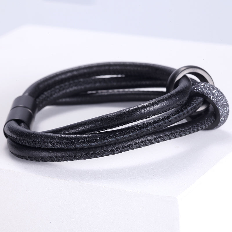 Women Warp-Around Bracelet Leather, Grey Stardust - KINGKA Jewelry