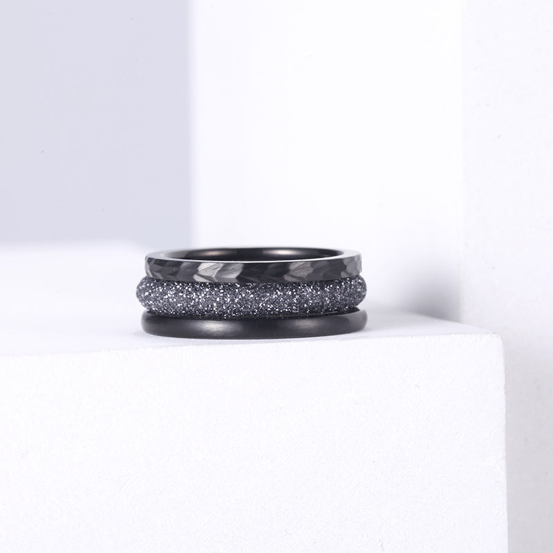 Women Stacking Rings Grey Glitter Dust - KINGKA Jewelry