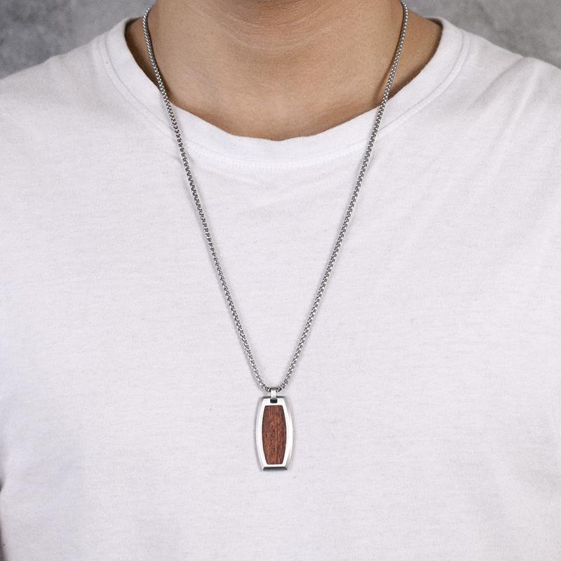 Men's Tag Necklace Wood Inlay - KINGKA Jewelry