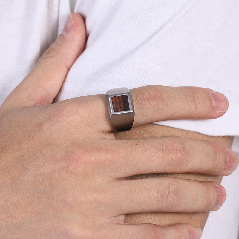 Men's Signet Ring Wood Inlay - KINGKA Jewelry