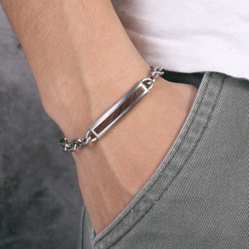 Men's Wood Inlay Curved Tag Cable Chain - KINGKA Jewelry