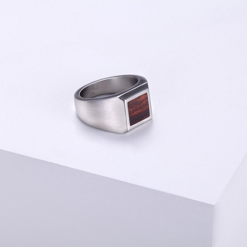 Men's Signet Ring Wood Inlay - KINGKA Jewelry