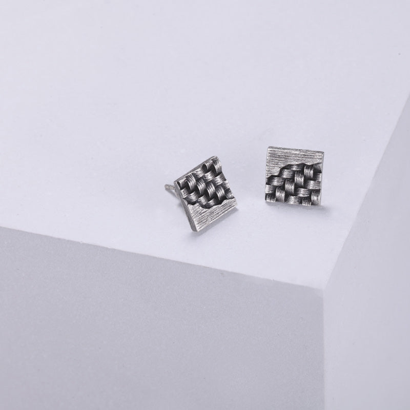 Men's Ear Studs Woven Square - KINGKA Jewelry