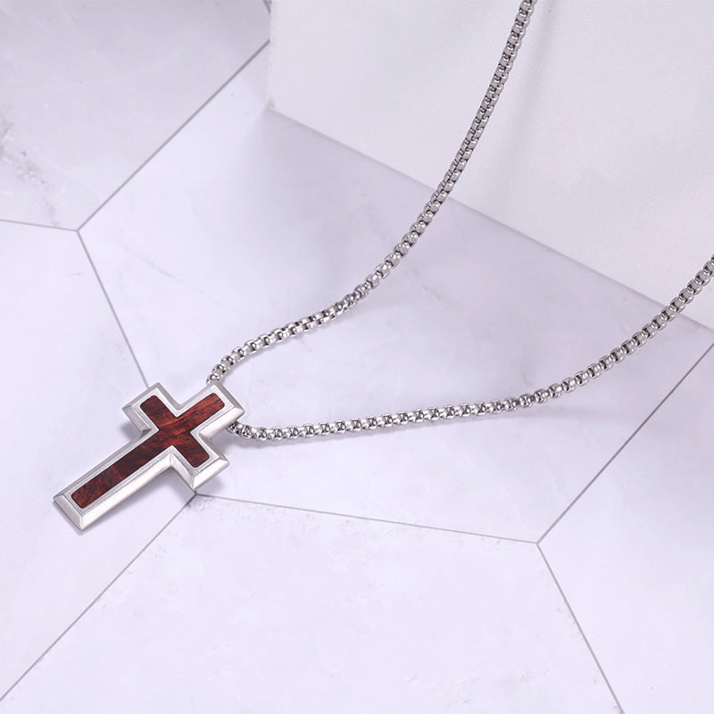 Men's Cross Necklace Wood Inlay - KINGKA Jewelry