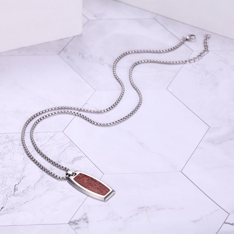 Men's Tag Necklace Wood Inlay - KINGKA Jewelry