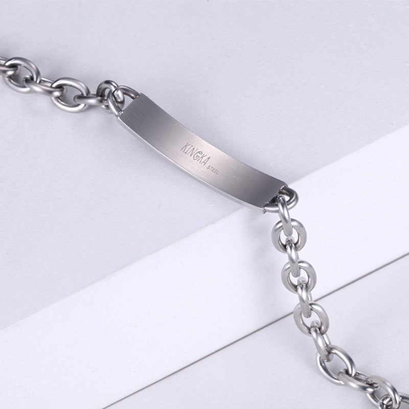 Men's Wood Inlay Curved Tag Cable Chain - KINGKA Jewelry