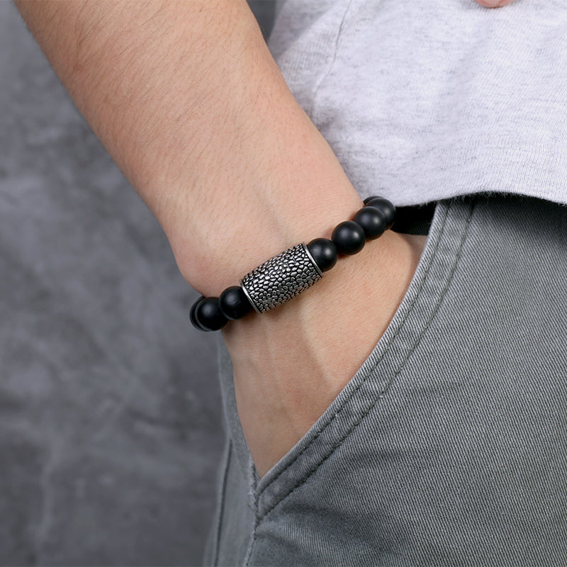 Men's Wristband with Stones, Reptile Charm - KINGKA Jewelry