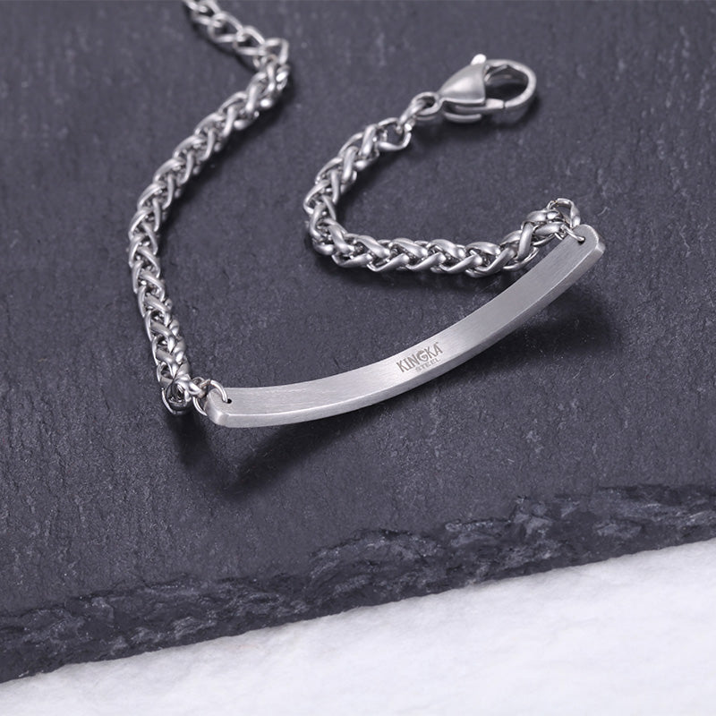 Men's Stacking Bracelet with Onyx, Reptile Engraved Chain - KINGKA Jewelry