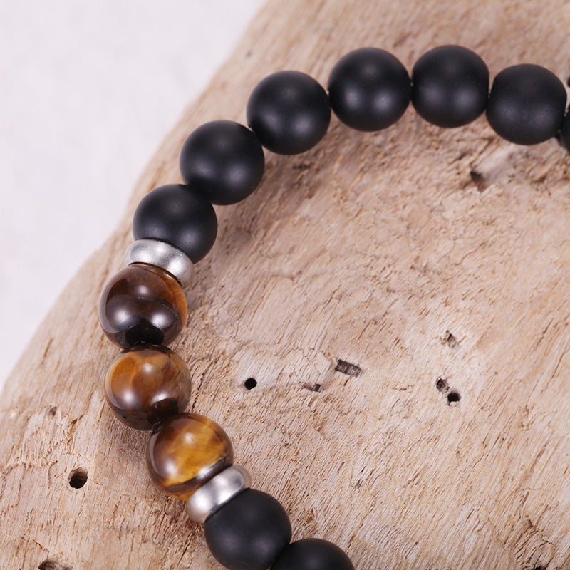 Men's Beaded Bracelet with Onyx and Tiger Eye - KINGKA Jewelry