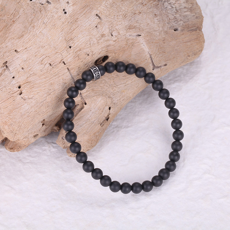 Men's Stacking Bracelet with Onyx, Reptile Engraved Chain - KINGKA Jewelry