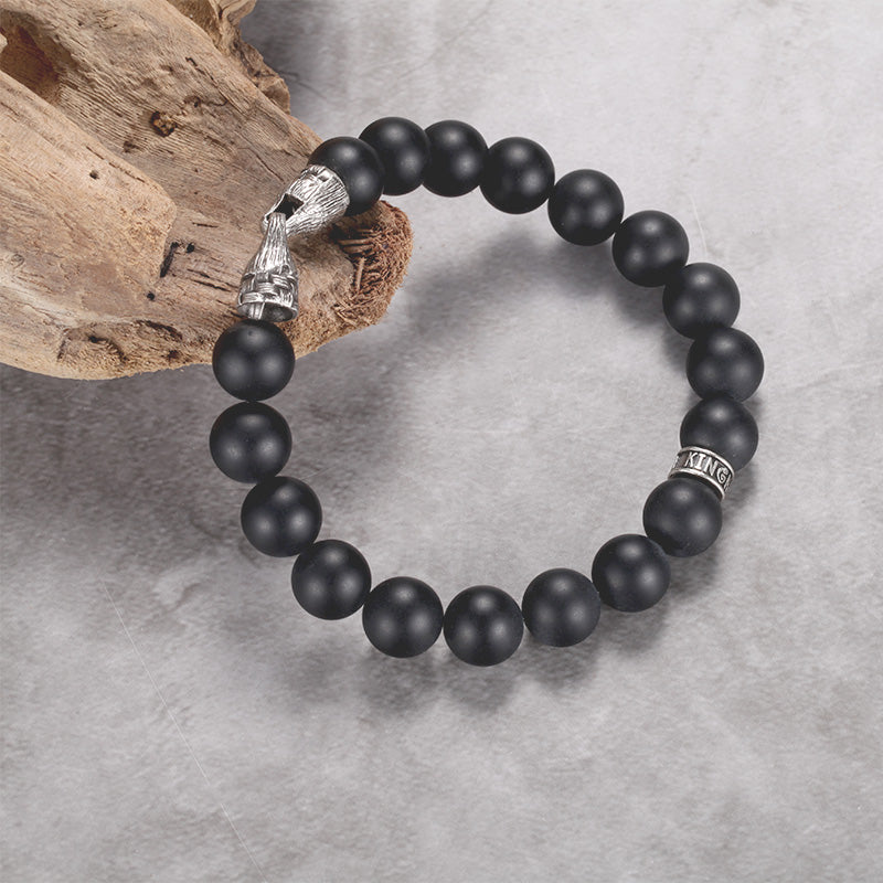 Men's Beaded Bracelet with Stones, Woven Clasp - KINGKA Jewelry