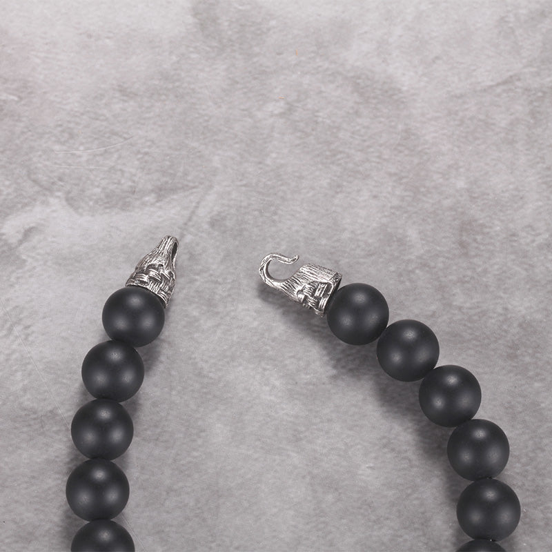 Men's Beaded Bracelet with Stones, Woven Clasp - KINGKA Jewelry