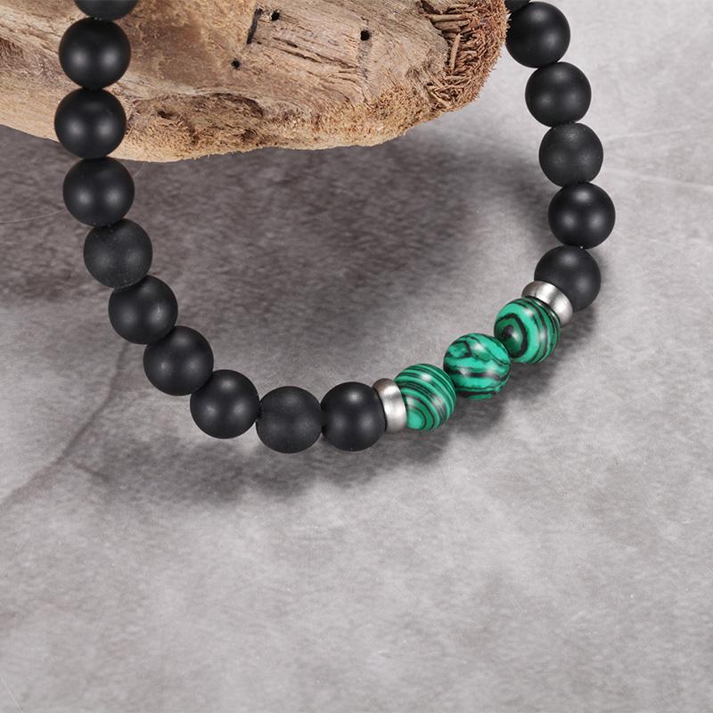 Men's Beaded Bracelet with Onyx and Malachite - KINGKA Jewelry