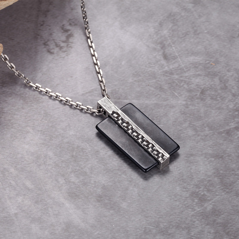 Men's Tag Necklace with Woven Element - KINGKA Jewelry