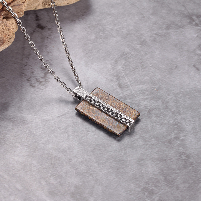 Men's Tag Necklace with Woven Element - KINGKA Jewelry