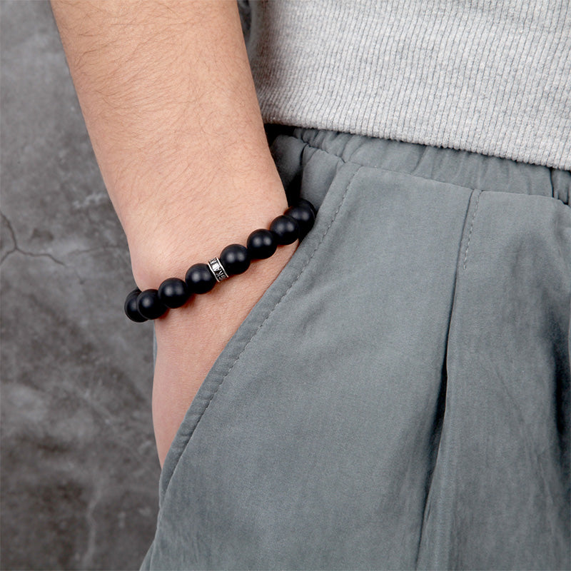 Men's Beaded Bracelet with Stones, Woven Clasp - KINGKA Jewelry
