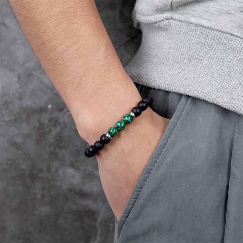 Men's Beaded Bracelet with Onyx and Malachite - KINGKA Jewelry