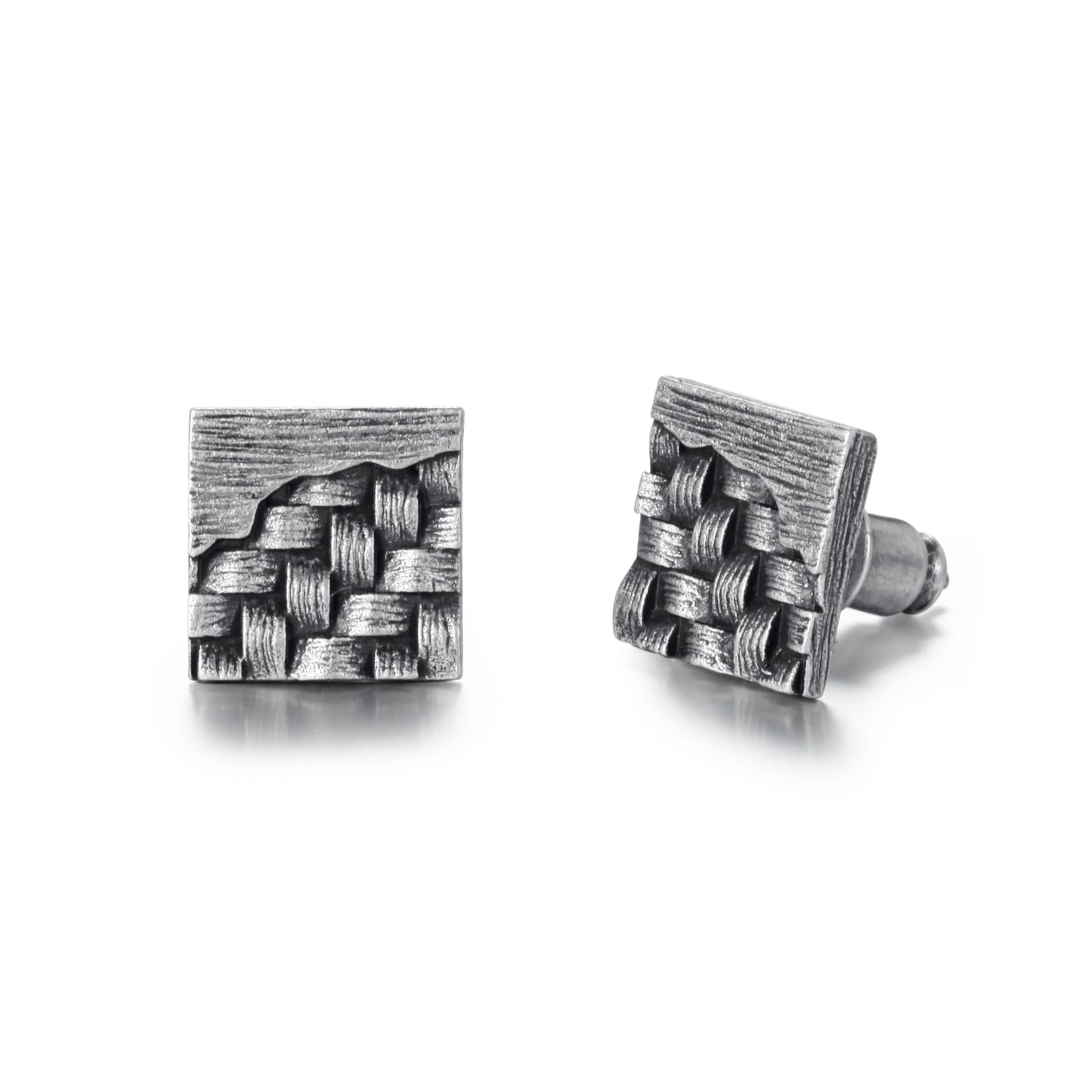 Men's Ear Studs Woven Square - KINGKA Jewelry