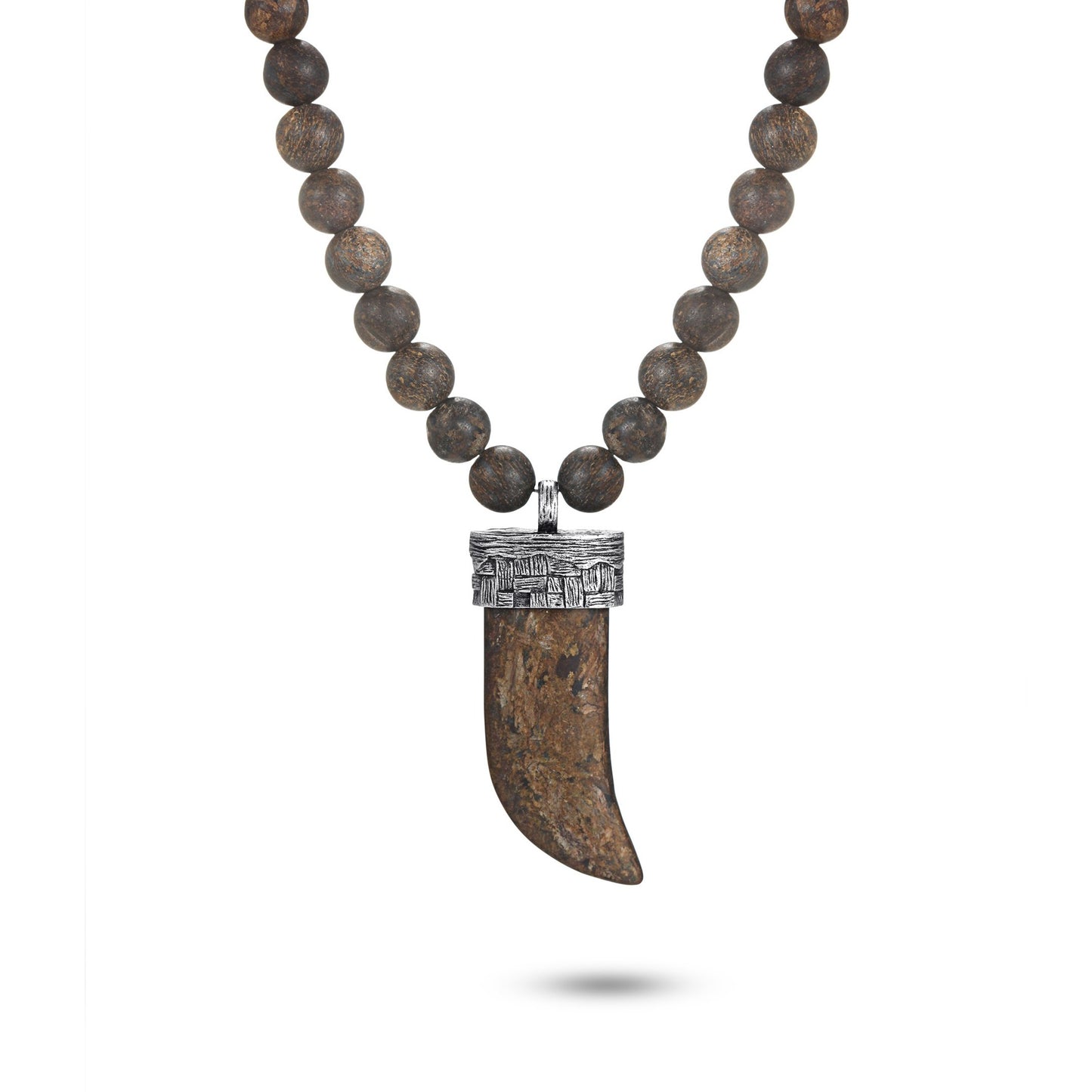 Men's Wolf's Fang Necklace with Beaded Chain - KINGKA Jewelry