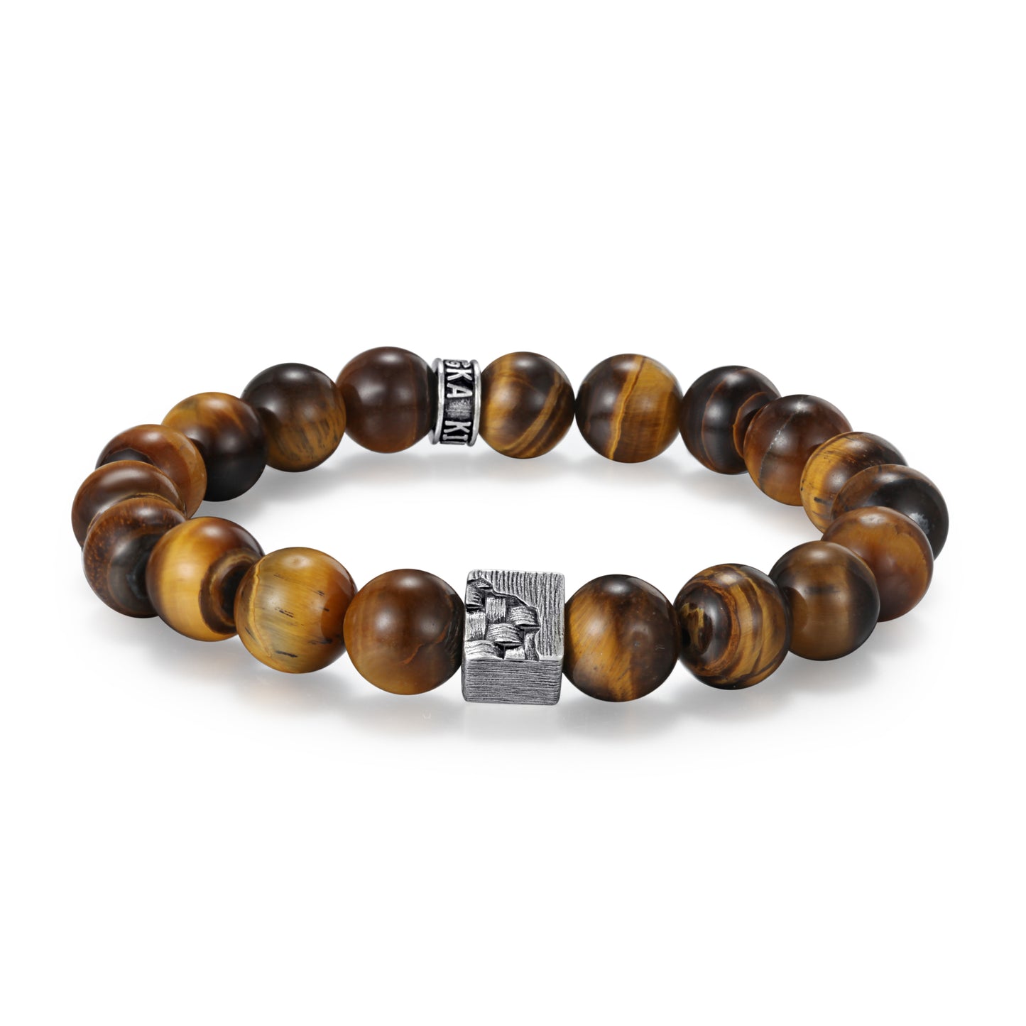 Men's Wristband with Tiger Eye, Woven Cube - KINGKA Jewelry