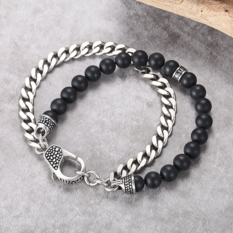 Men's Wrap-Around Bracelet with Stones, Curb Chain - KINGKA Jewelry