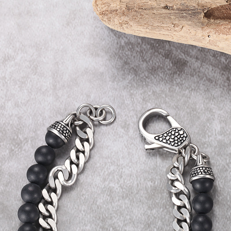 Men's Wrap-Around Bracelet with Stones, Curb Chain - KINGKA Jewelry