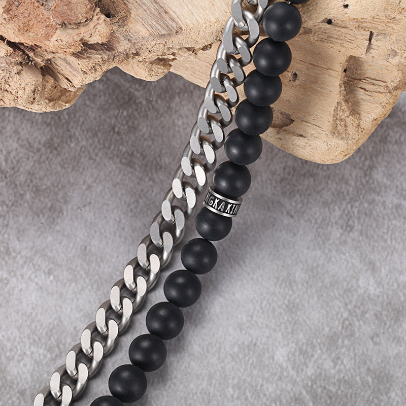 Men's Wrap-Around Bracelet with Stones, Curb Chain - KINGKA Jewelry