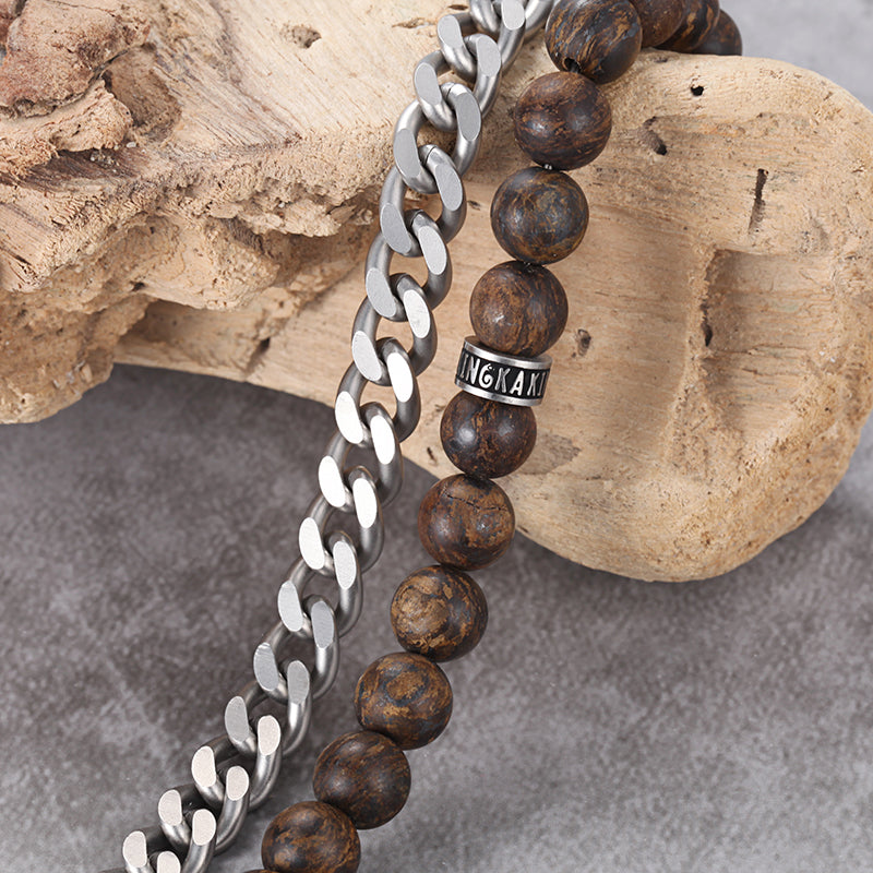 Men's Wrap-Around Bracelet with Stones, Curb Chain - KINGKA Jewelry