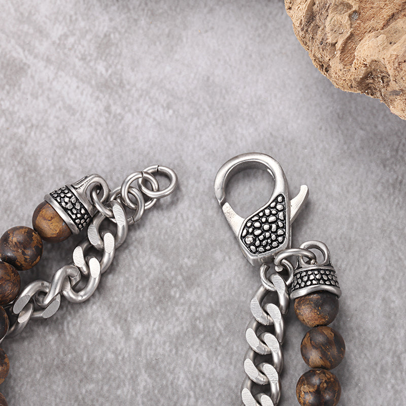 Men's Wrap-Around Bracelet with Stones, Curb Chain - KINGKA Jewelry