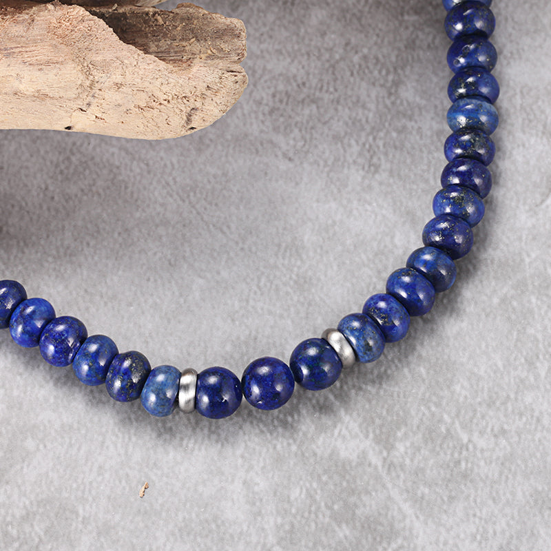 Men's Beaded Bracelet with Abacus Shape Lapis, Reptile Clasp - KINGKA Jewelry